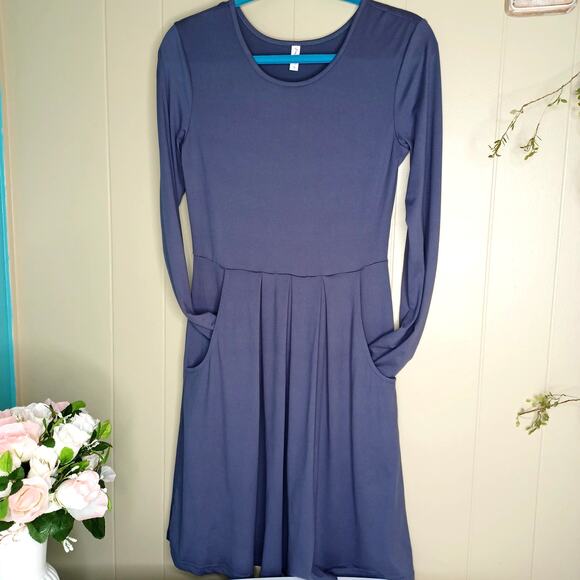 AUSELILY Women's Long Sleeve Pleated Loose Swing Casual Comfy Dress W/Pockets S - Picture 2 of 8